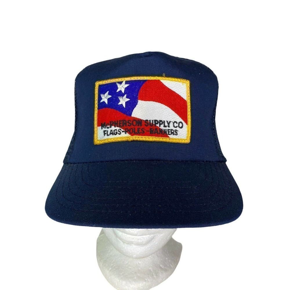Vintage Mcpherson Supply Co. Hat Flags Poles Banners Snap Back Trucker Cap USA